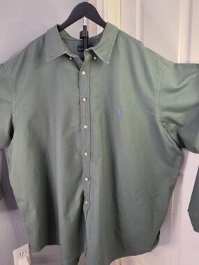 ​Polo Ralph Lauren 4XB Shirt Big & Tall Green Garment Dyed Button Down Purple Po
